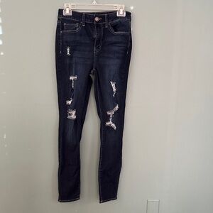 SO Women's Distressed Dark Blue Skinny Jeans